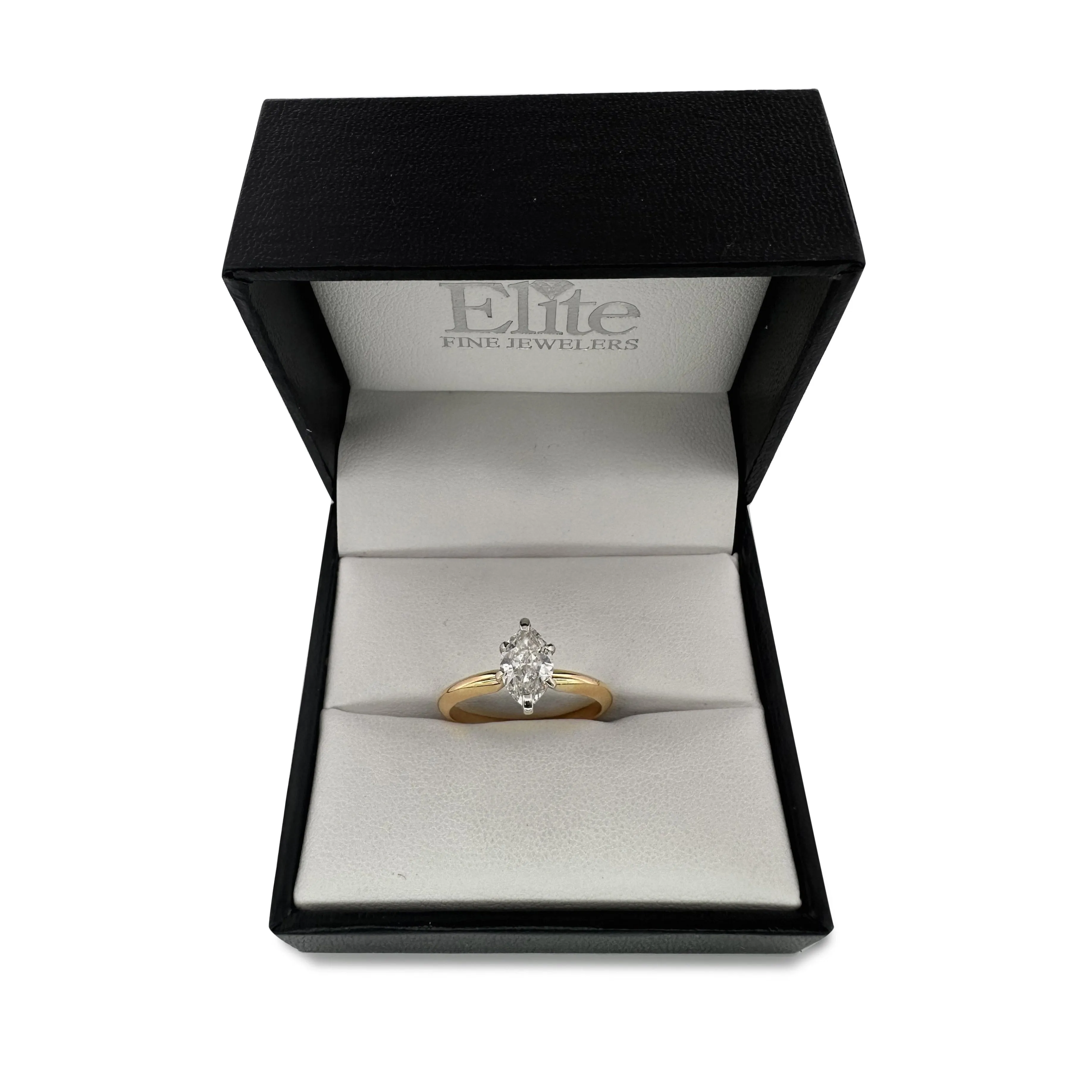1.09cts Marquise Cut Natural Diamond Solitaire Engagement Ring in 14k Two-tone Gold