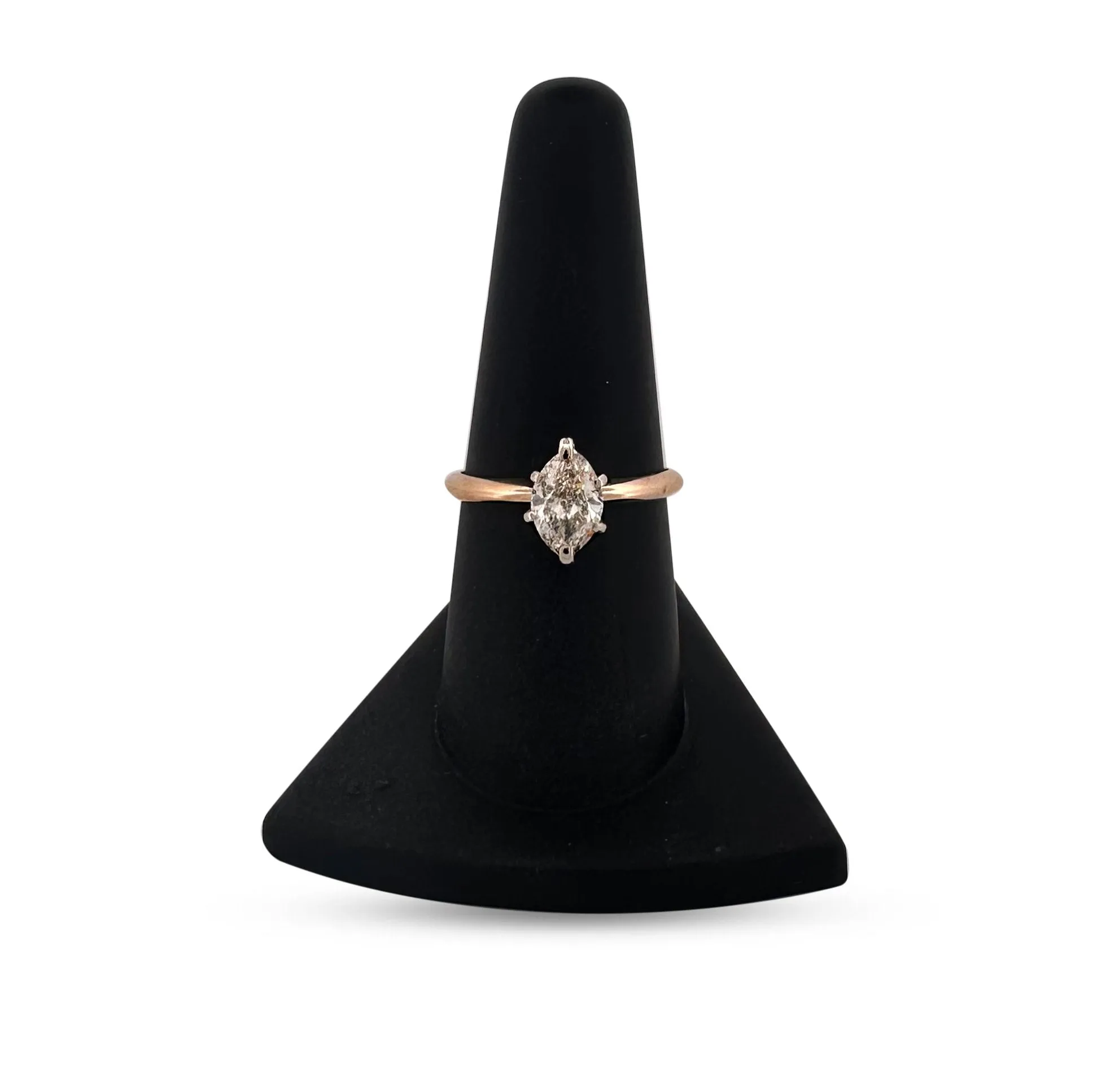 1.09cts Marquise Cut Natural Diamond Solitaire Engagement Ring in 14k Two-tone Gold