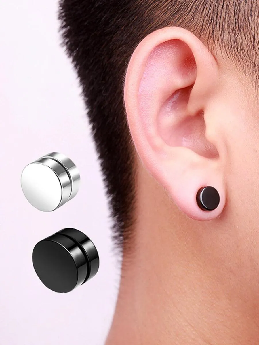 11340 1b-074 2 piezas Punk de acero inoxidable para hombres imán Clip para oreja conjunto de pernos pendientes sin perforación regalo de joyería