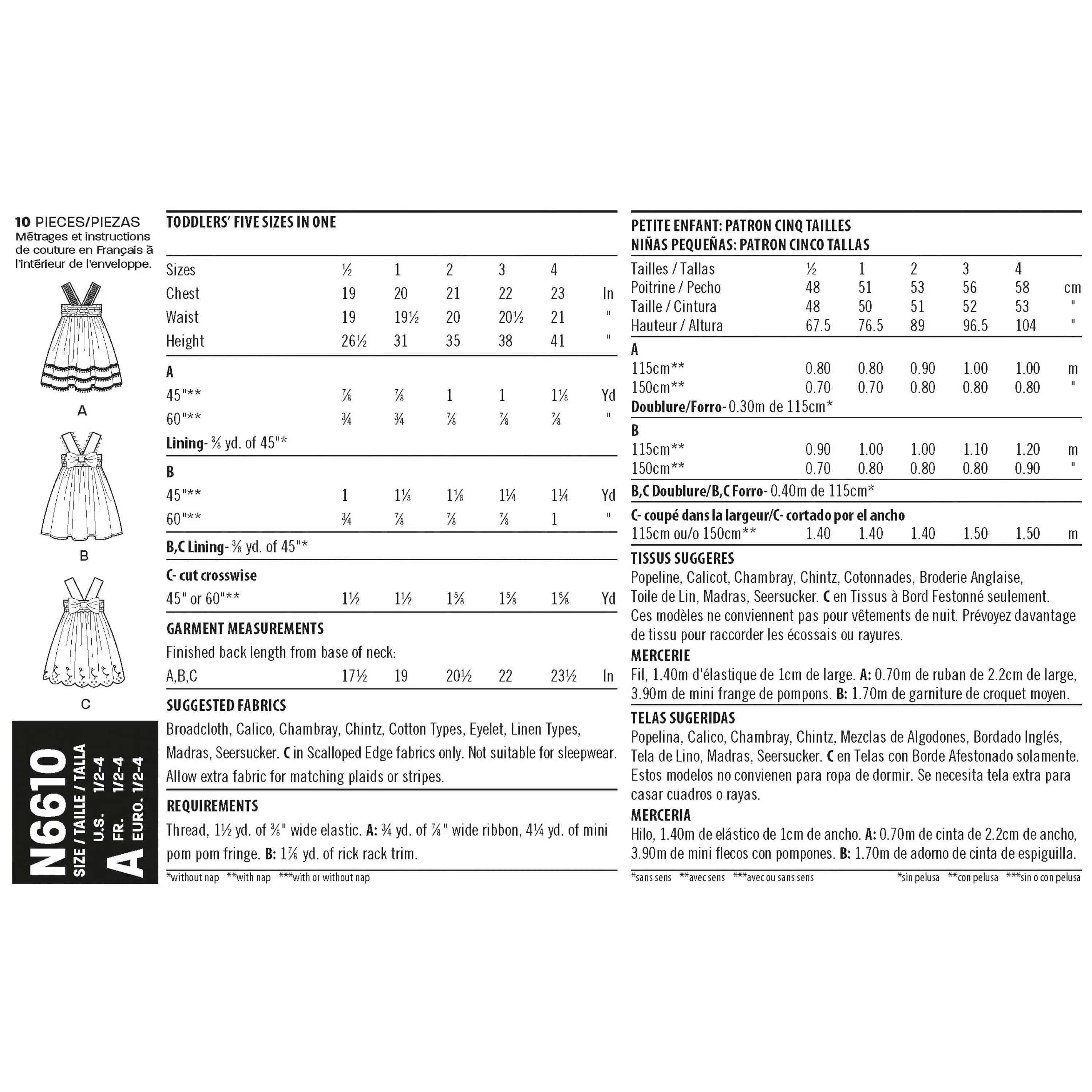 6610 New Look Sewing Pattern N6610 Toddlers' Dress
