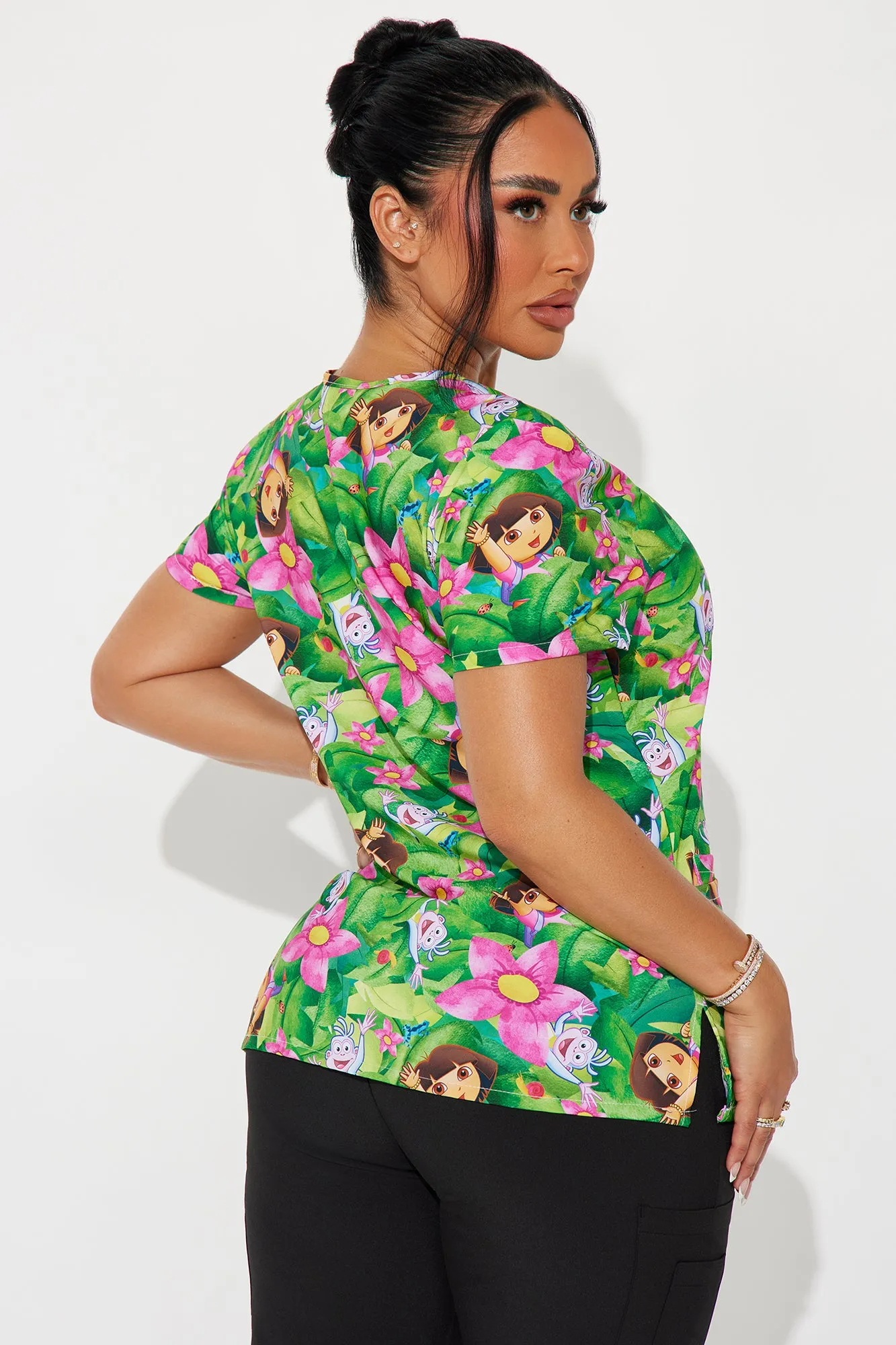 Adventures Together Dora The Explorer Uniform Scrub Top - Green/combo