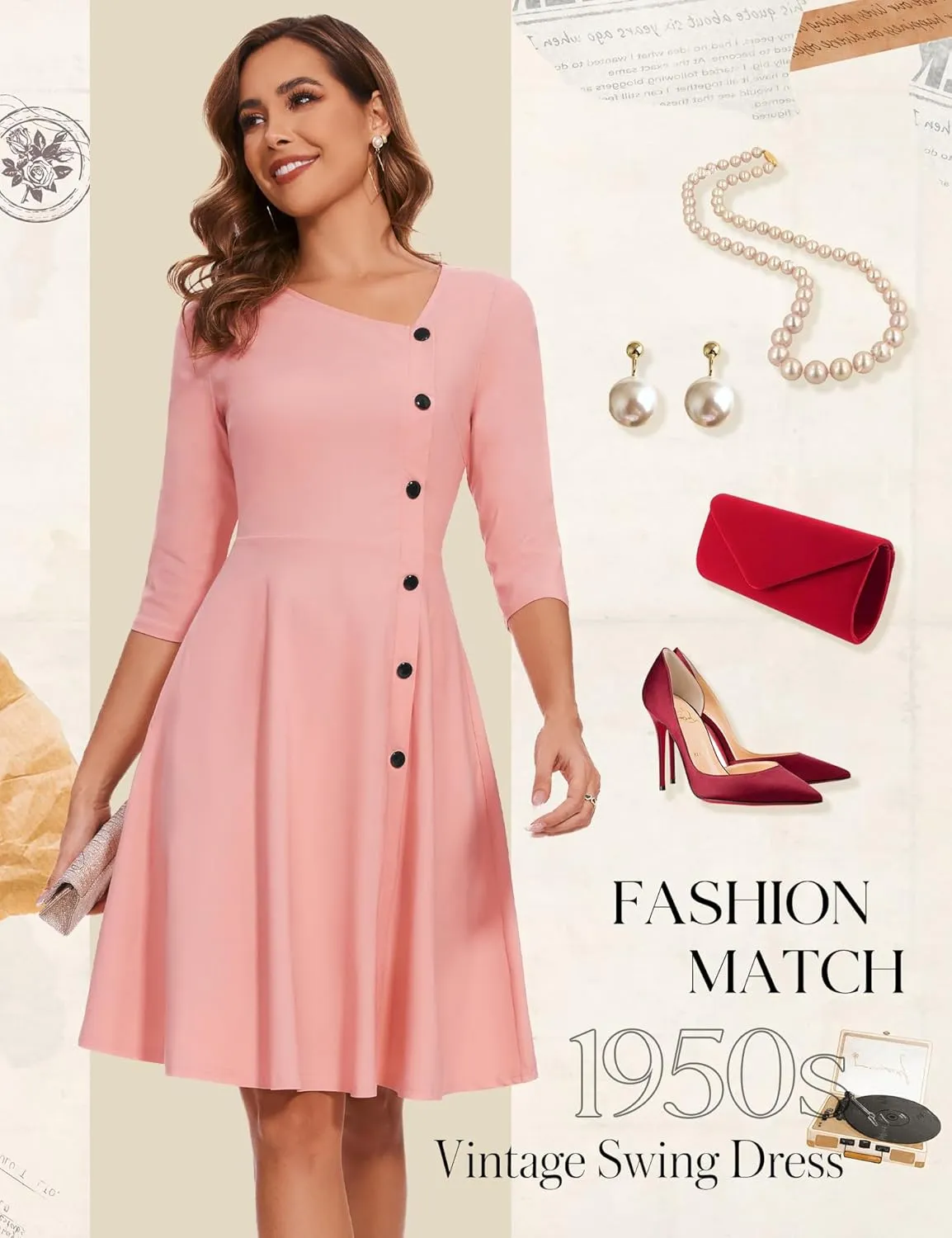 Aupuls Summer Asymmetrical Neckline Church Dresses for Women 2025 Wedding Guest Work A Line Vintage Cocktail Graduation Dress