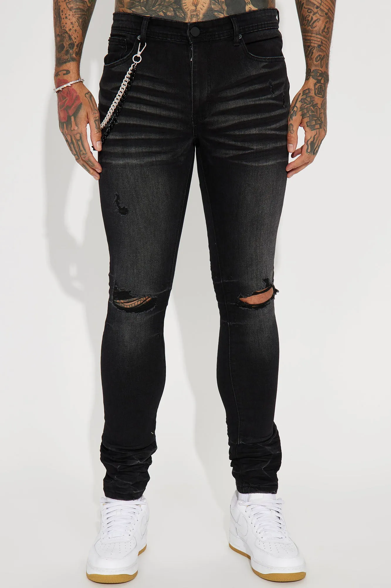 Be There Ripped Stacked Skinny Jeans - Black