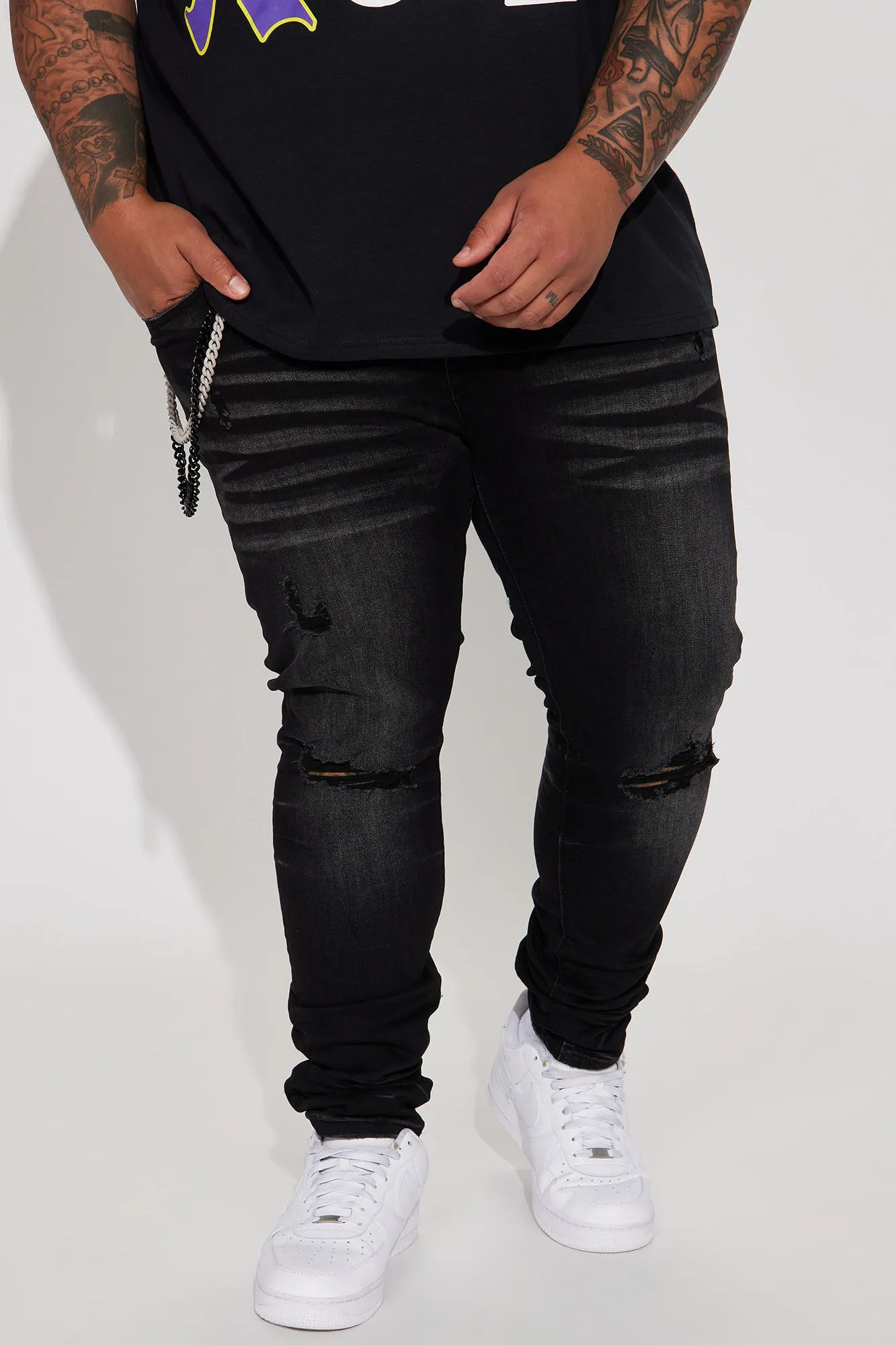 Be There Ripped Stacked Skinny Jeans - Black