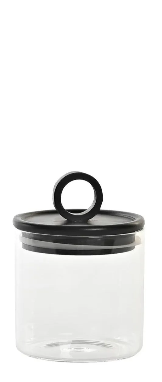 Bote hermético de cristal con tapa negra de bambú.