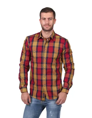 Camisas Hombre Casuales Moda Manga Larga Cuadros Marino B25127