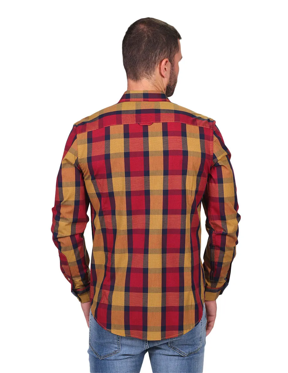 Camisas Hombre Casuales Moda Manga Larga Cuadros Marino B25127