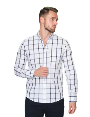 Camisas Hombre Manga Larga Cuadros B31228 Blanco