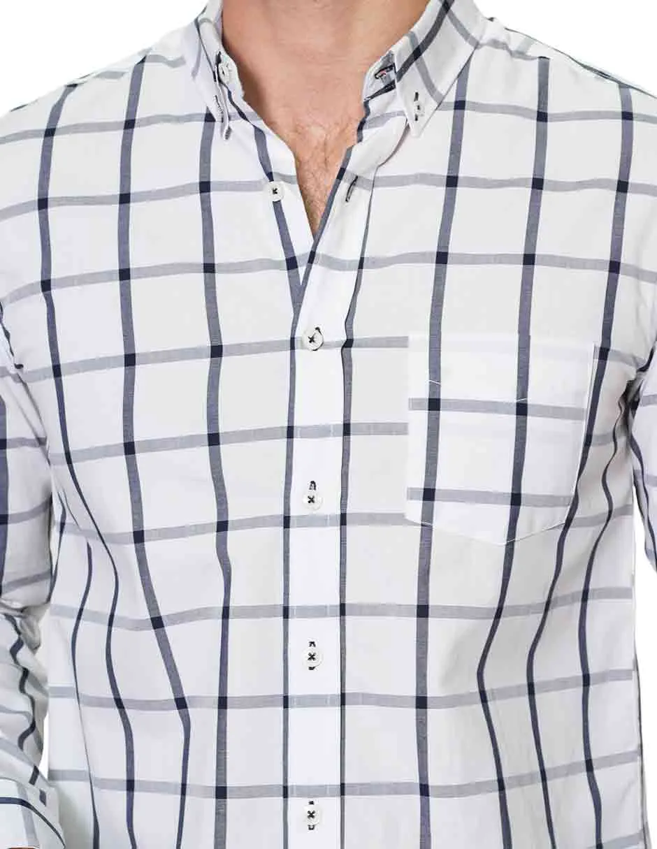 Camisas Hombre Manga Larga Cuadros B31228 Blanco