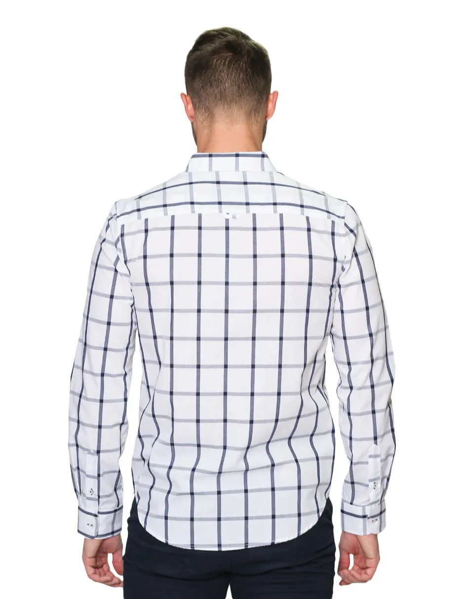 Camisas Hombre Manga Larga Cuadros B31228 Blanco