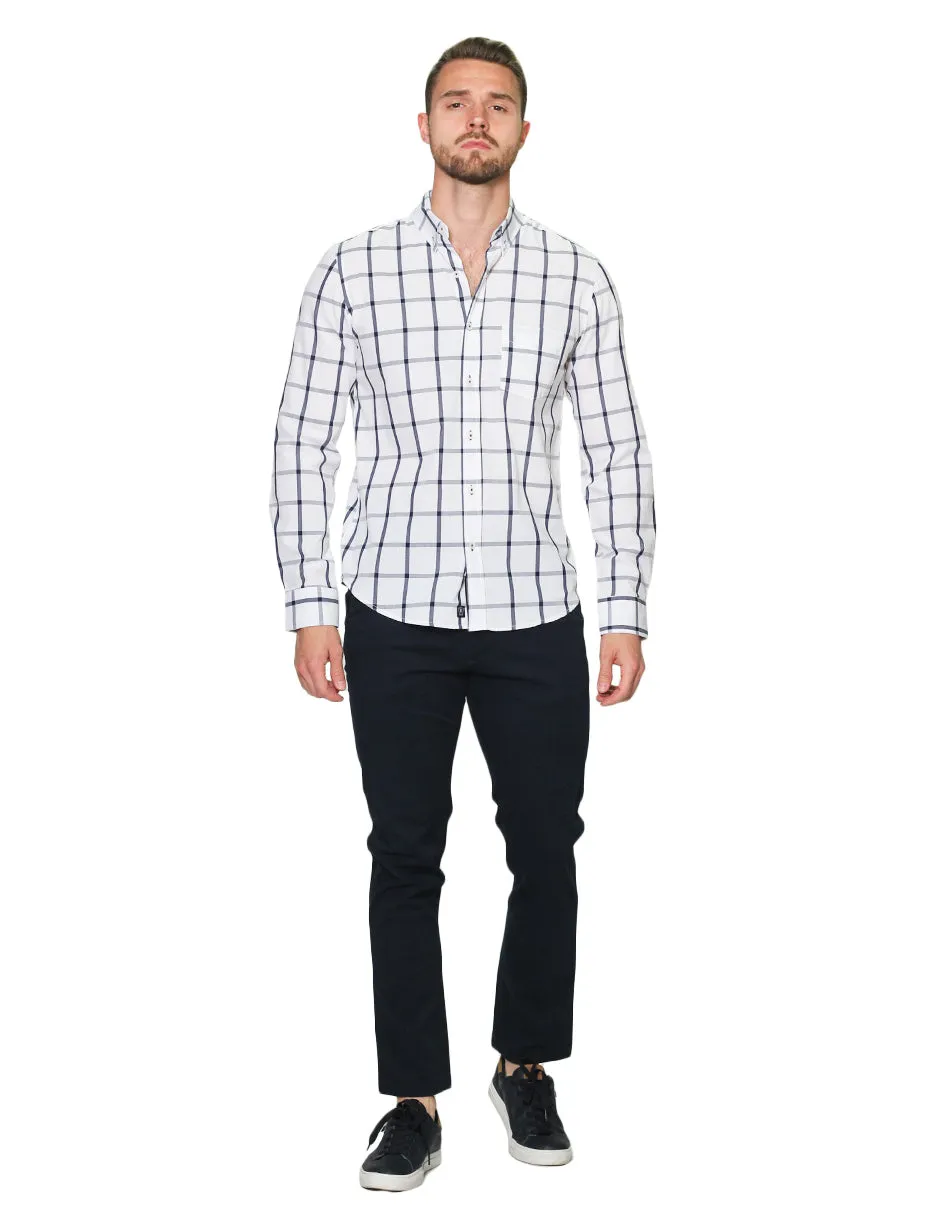 Camisas Hombre Manga Larga Cuadros B31228 Blanco