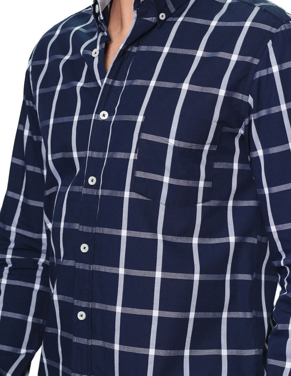 Camisas Hombre Manga Larga Cuadros B31228 Marino