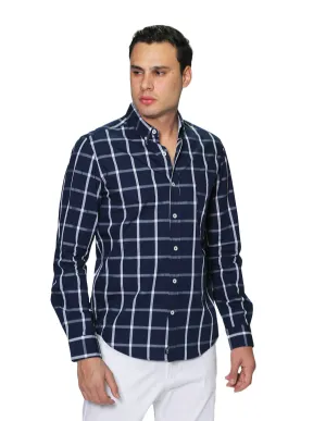 Camisas Hombre Manga Larga Cuadros B31228 Marino