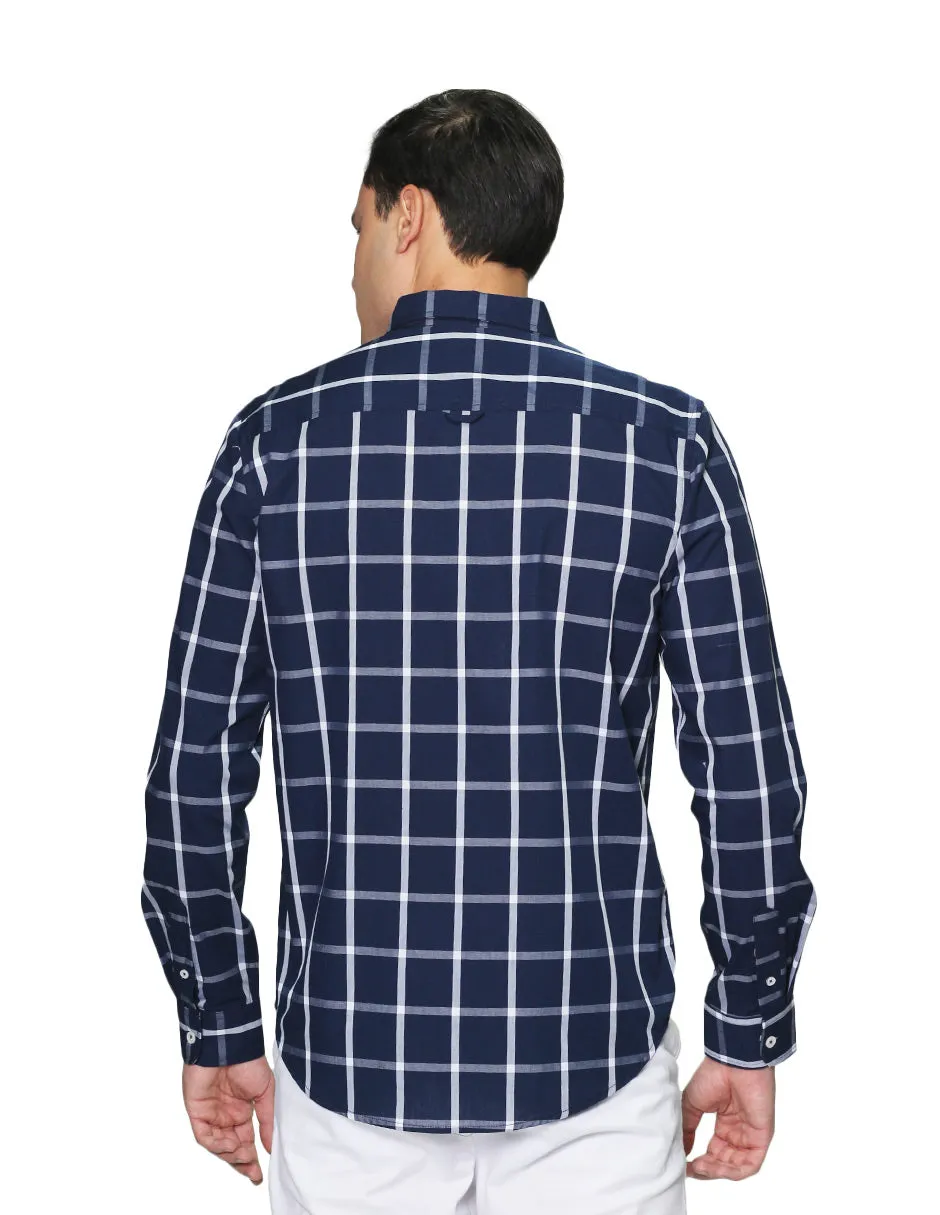 Camisas Hombre Manga Larga Cuadros B31228 Marino