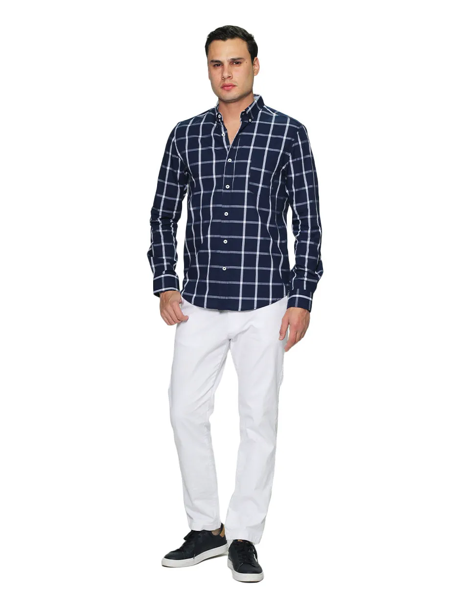 Camisas Hombre Manga Larga Cuadros B31228 Marino
