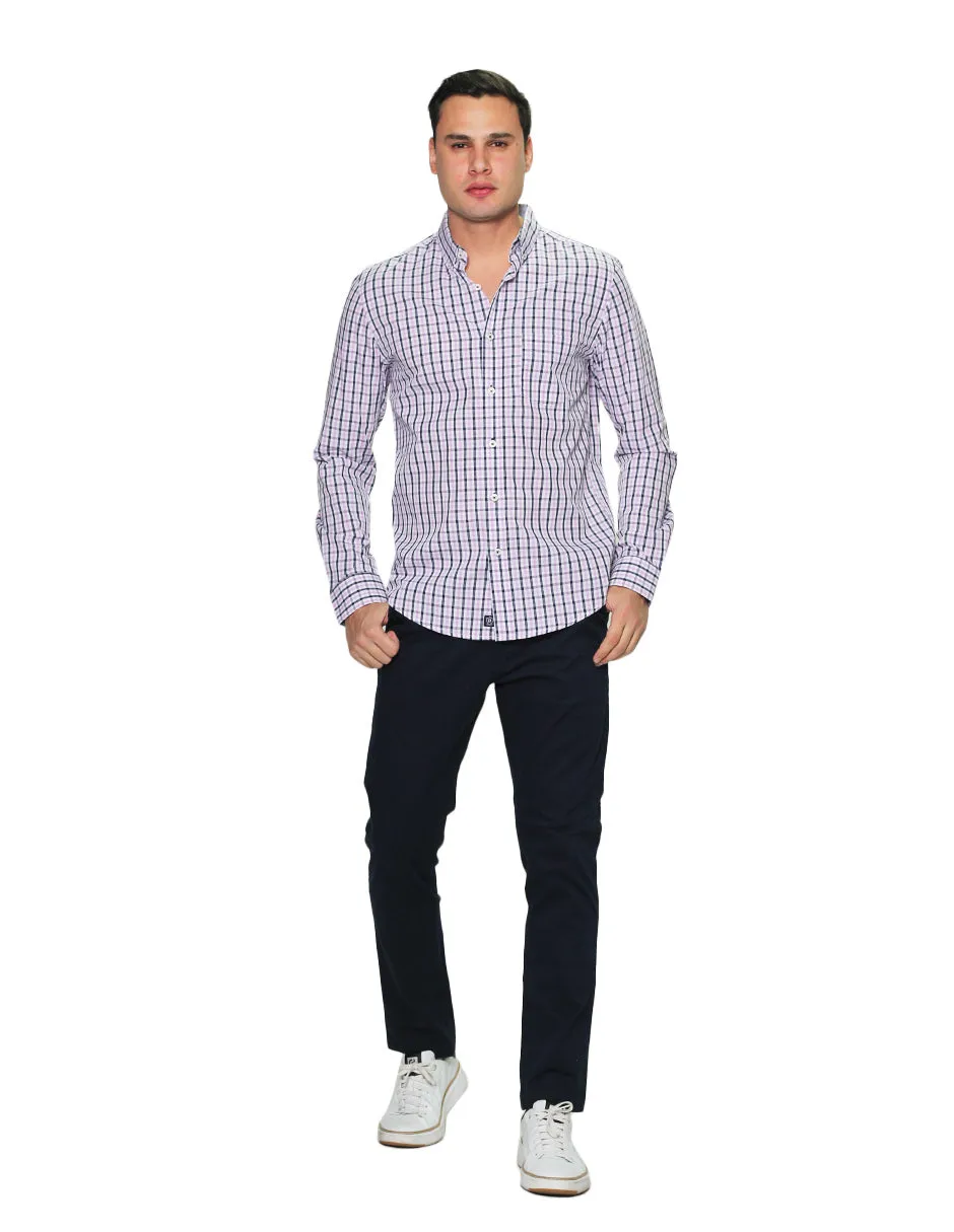 Camisas Hombre Manga Larga Cuadros Regular Fit B31225 Lila