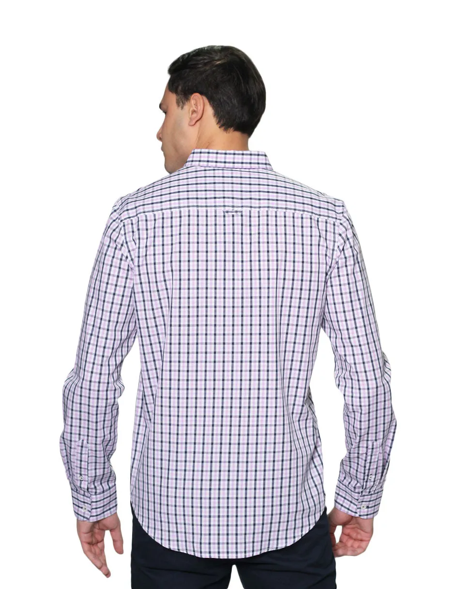 Camisas Hombre Manga Larga Cuadros Regular Fit B31225 Lila