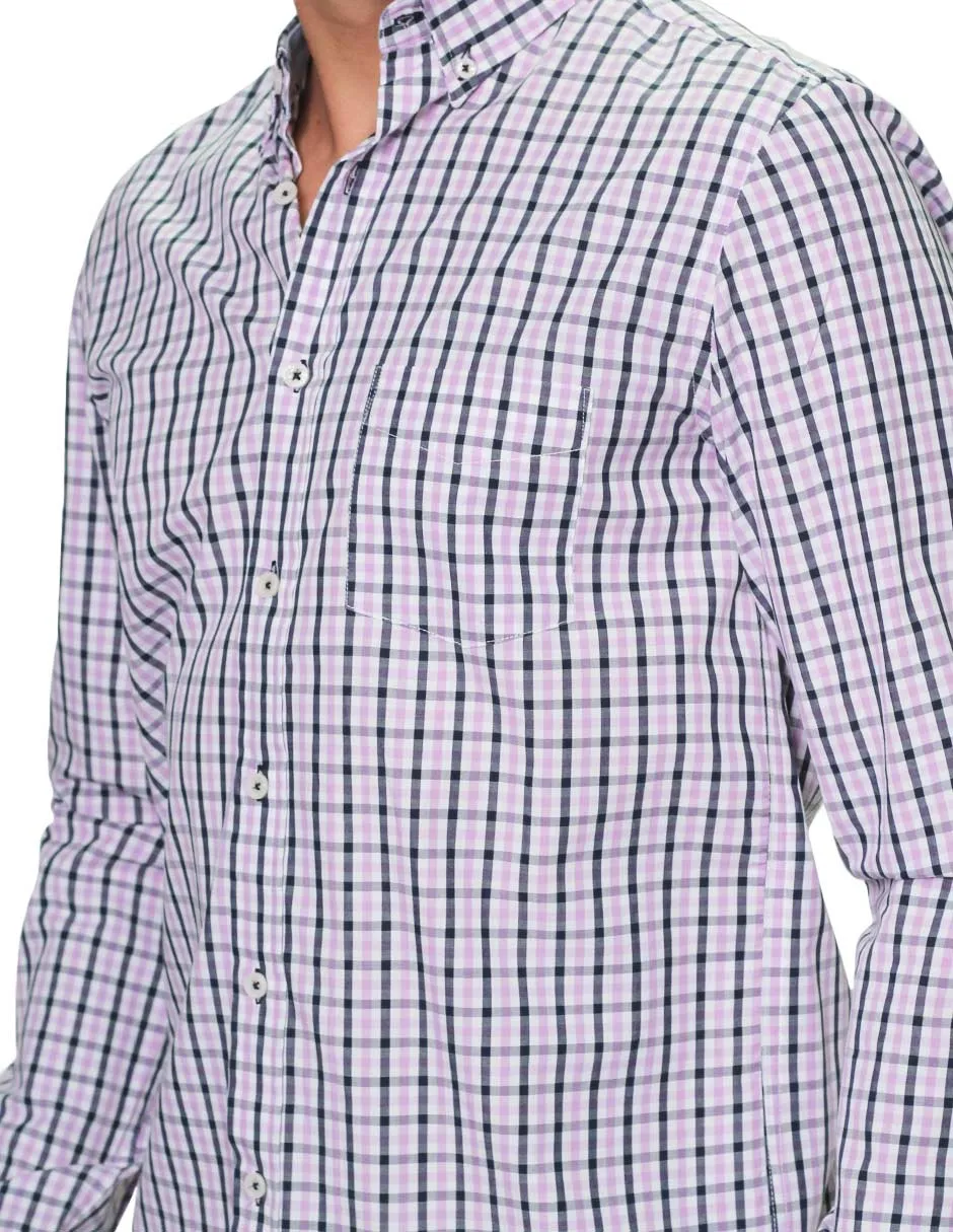 Camisas Hombre Manga Larga Cuadros Regular Fit B31225 Lila