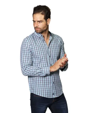 Camisas Para Hombre De Manga Larga Con Estampado de Cuadros Regular Fit B35215 Cielo