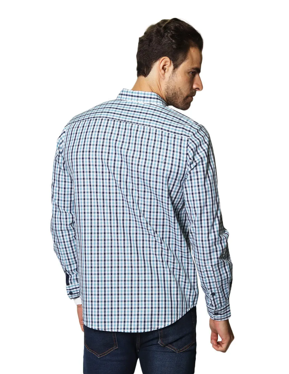 Camisas Para Hombre De Manga Larga Con Estampado de Cuadros Regular Fit B35215 Cielo