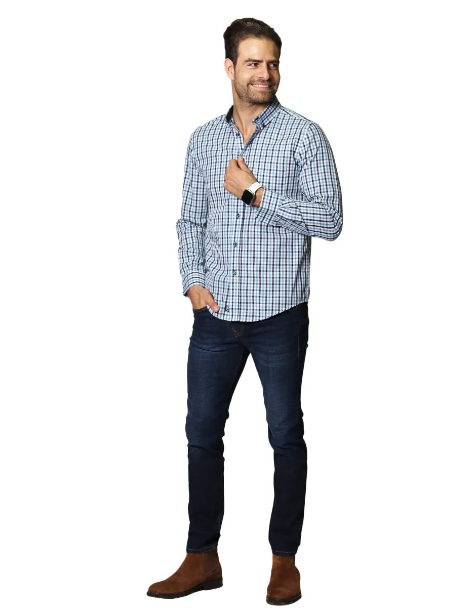 Camisas Para Hombre De Manga Larga Con Estampado de Cuadros Regular Fit B35215 Cielo