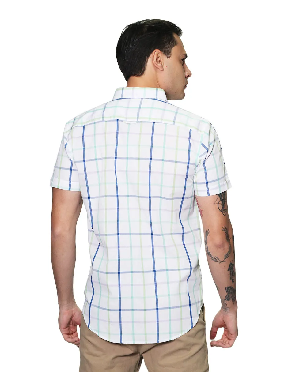 Camisas Para Hombre Manga Corta Cuadros Regular Fit B31252 Blanco