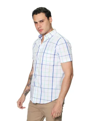 Camisas Para Hombre Manga Corta Cuadros Regular Fit B31252 Blanco