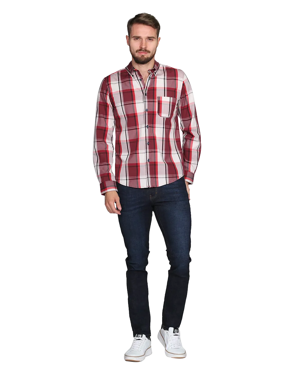 Camisas Para Hombre Manga Larga Cuadros 4 B15112