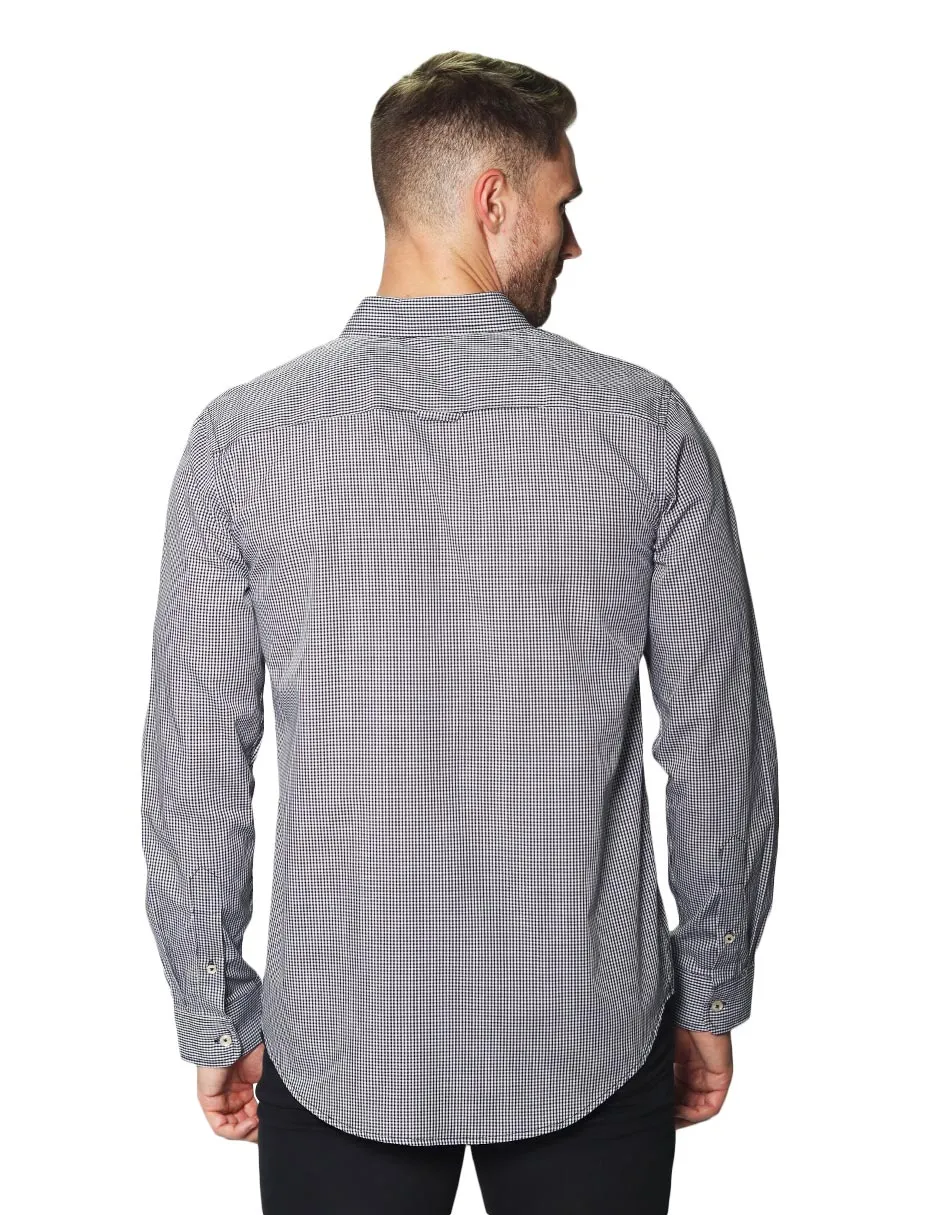 Camisas Para Hombre Manga Larga Micro Cuadros B45202 Negro