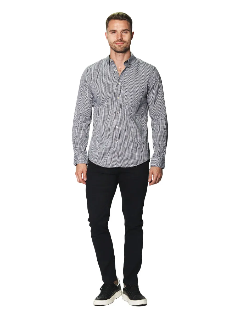 Camisas Para Hombre Manga Larga Micro Cuadros B45202 Negro