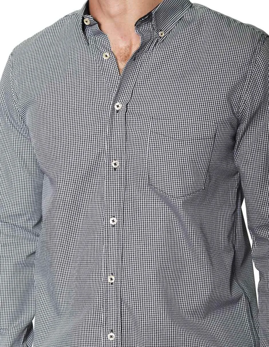 Camisas Para Hombre Manga Larga Micro Cuadros B45202 Negro