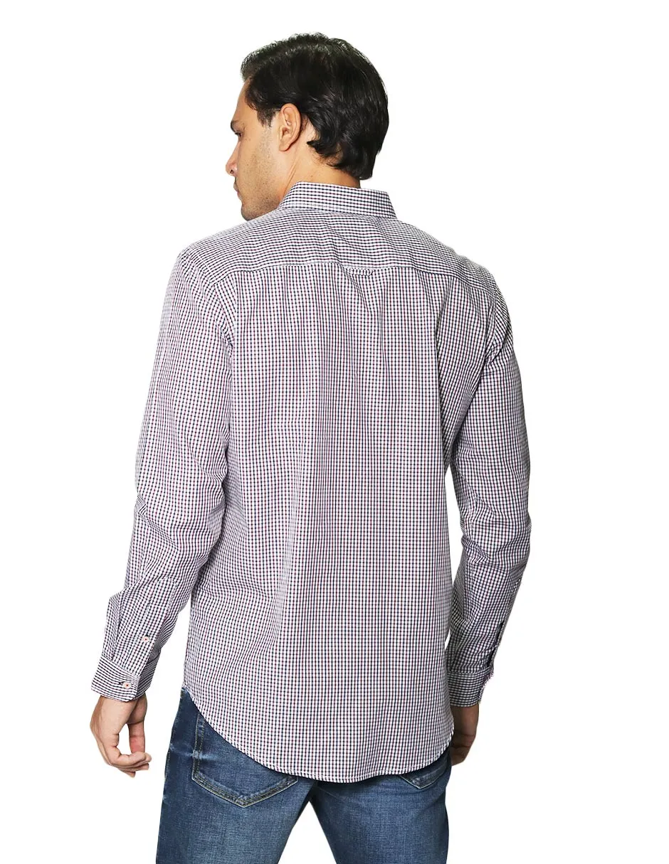 Camisas Para Hombre Manga Larga Micro Cuadros B45212 Vino