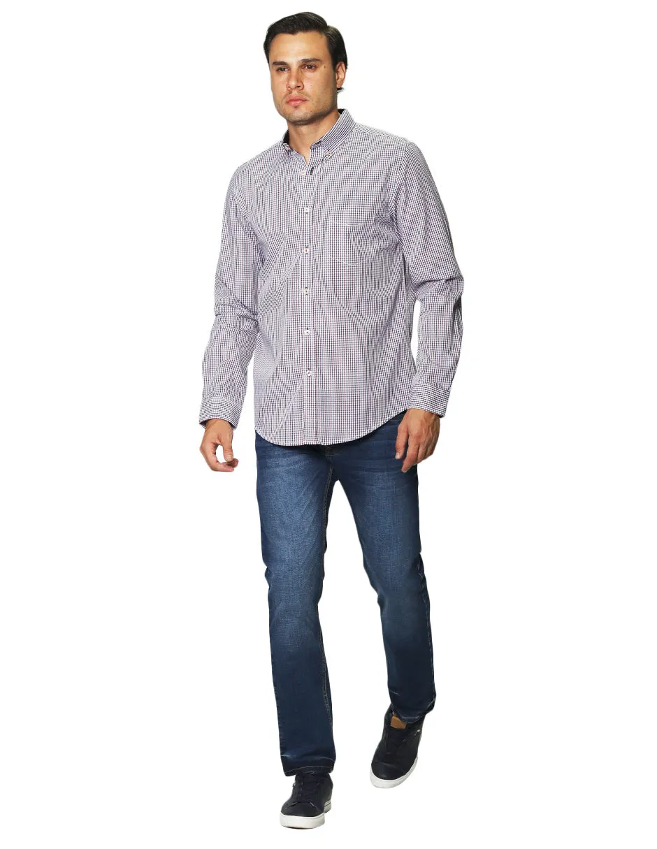Camisas Para Hombre Manga Larga Micro Cuadros B45212 Vino