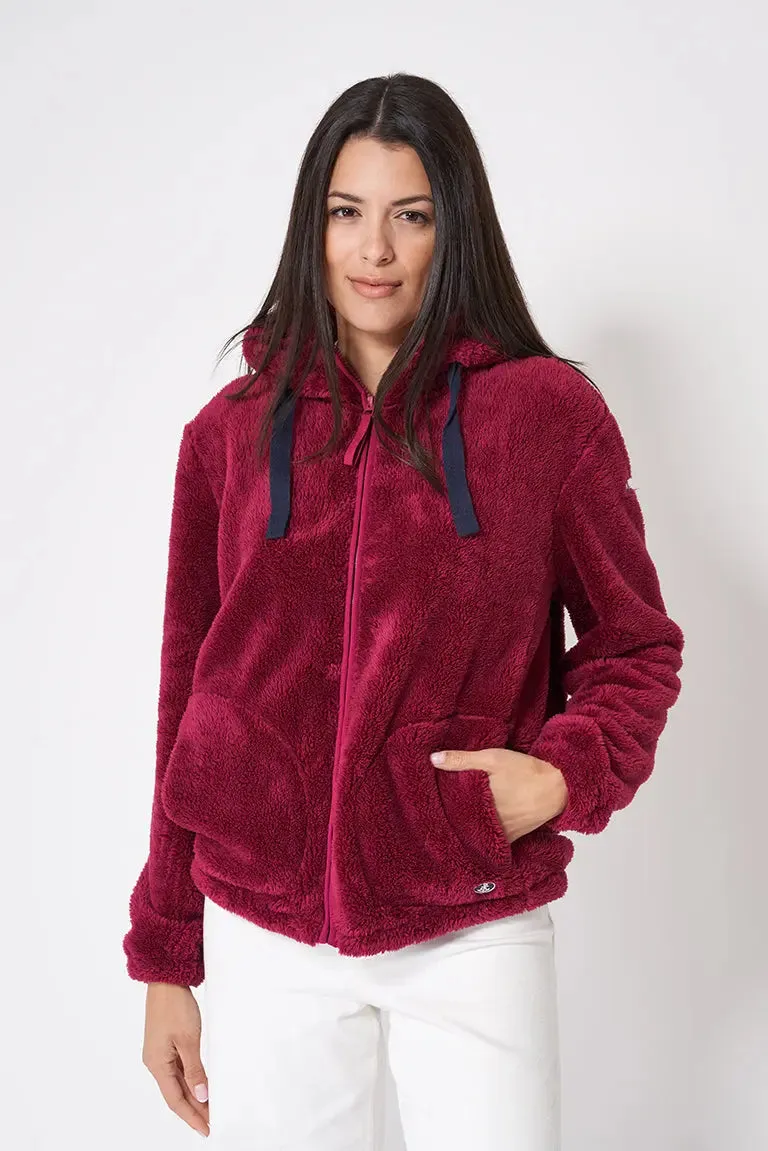 Chaqueta de forro polar de pelo largo con capucha