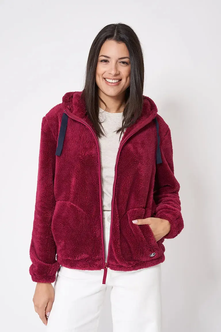 Chaqueta de forro polar de pelo largo con capucha