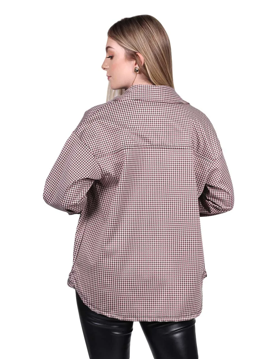 Chaquetas Para Mujer Oversize Estampado de Cuadros Con Bolsas Palo Rosa Q13112