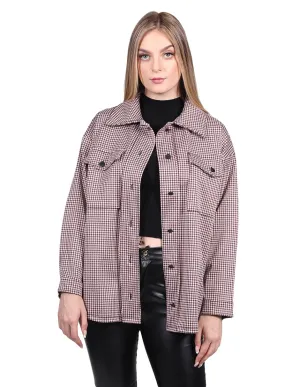 Chaquetas Para Mujer Oversize Estampado de Cuadros Con Bolsas Palo Rosa Q13112