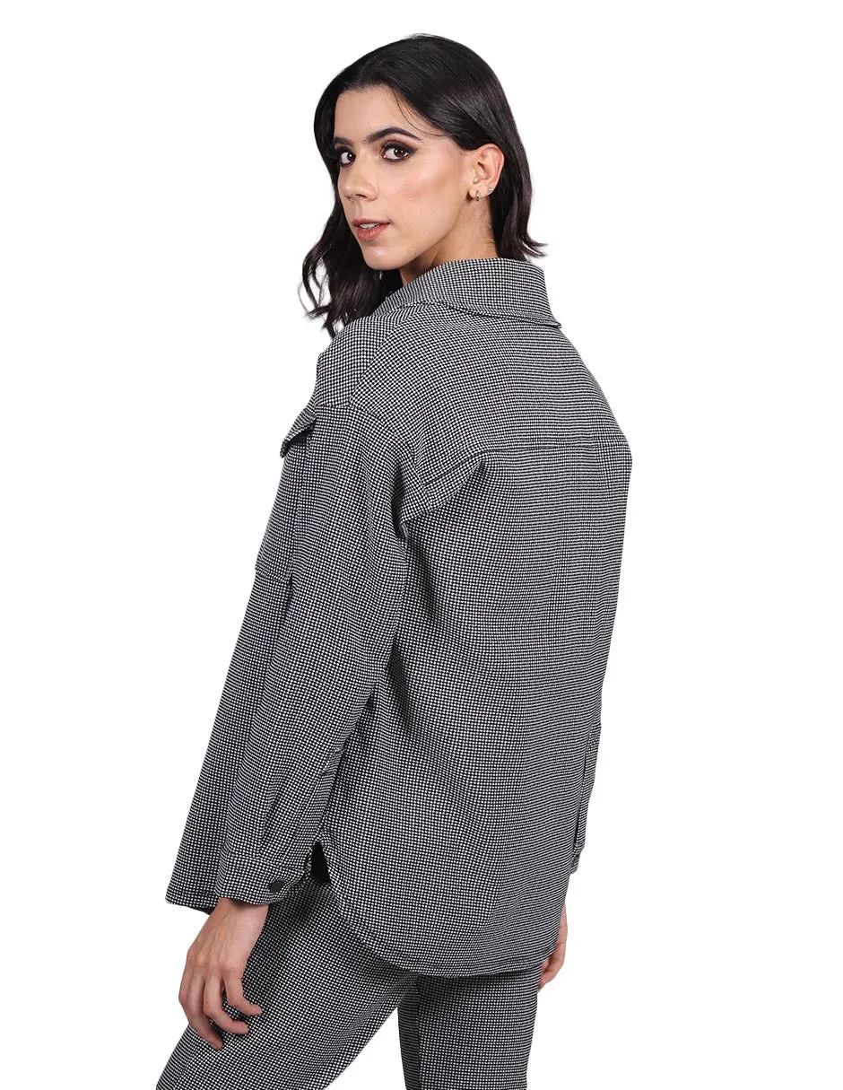 Chaquetas Para Mujer Oversize Estampado de Cuadros Con Bolsas Unico Q23100
