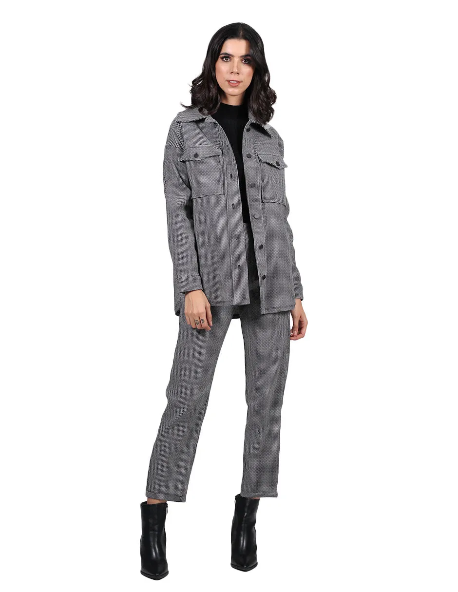 Chaquetas Para Mujer Oversize Estampado de Cuadros Con Bolsas Unico Q23100