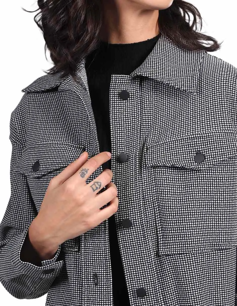 Chaquetas Para Mujer Oversize Estampado de Cuadros Con Bolsas Unico Q23100