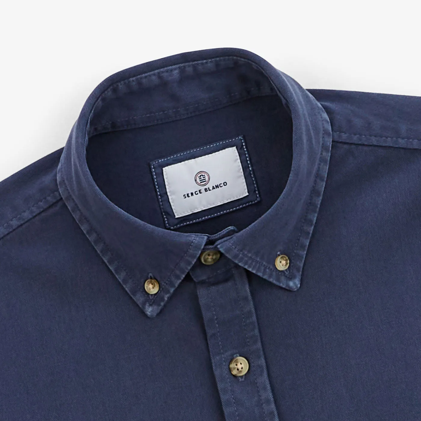 Chemise épaisse en coton unie bleu indigo