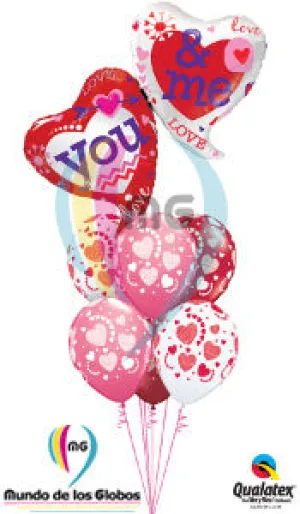Corazones You & Me Metalicos y latex con corazones impresos