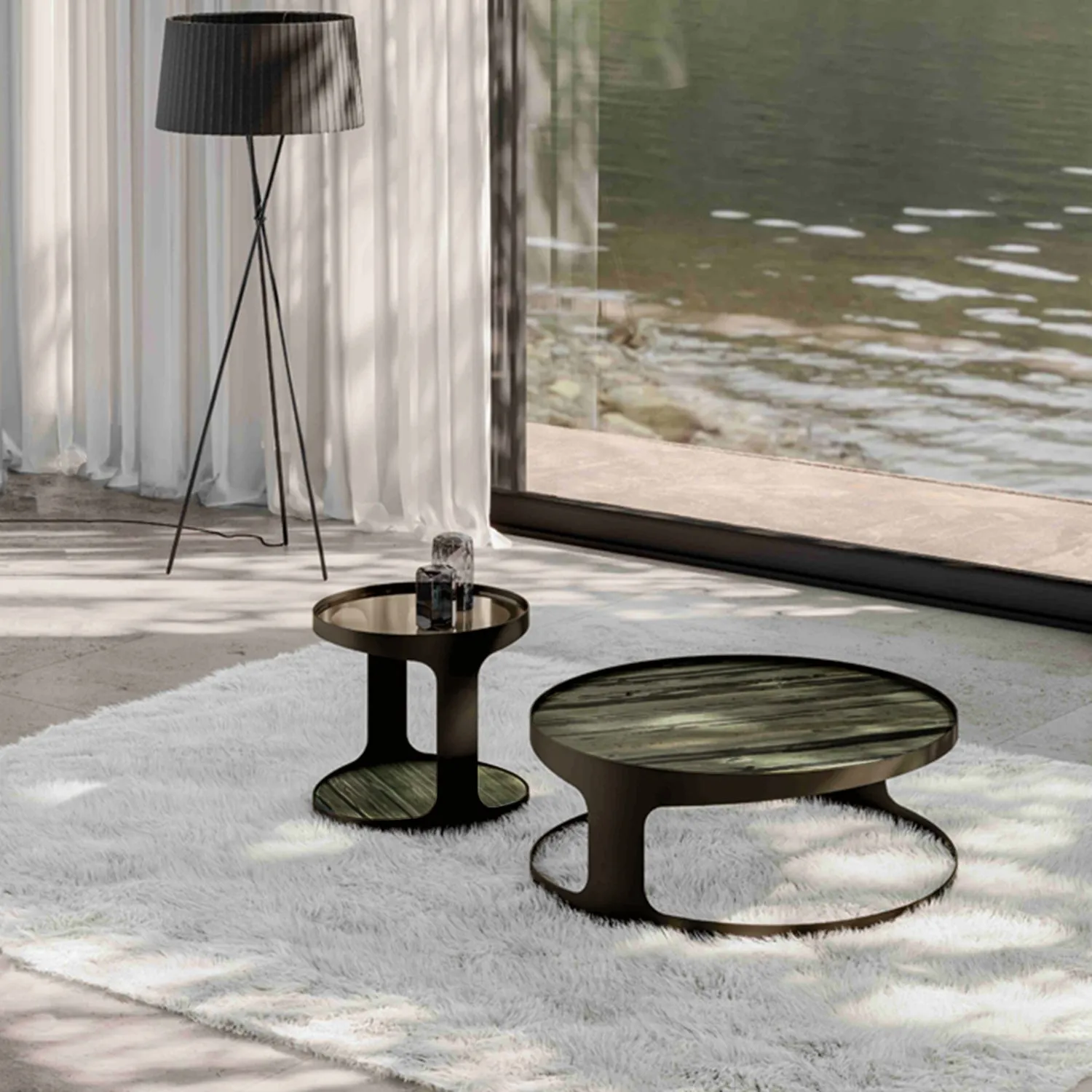 draenert | colin side table | azul mary stone   brown glass   dark bronze frame