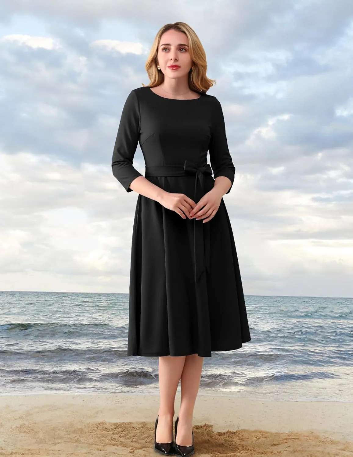 DRESSTELLS Cocktail Dresses for Women, Vintage Wedding Guest 3/4 Sleeves Formal Church Dress, Summer 2025