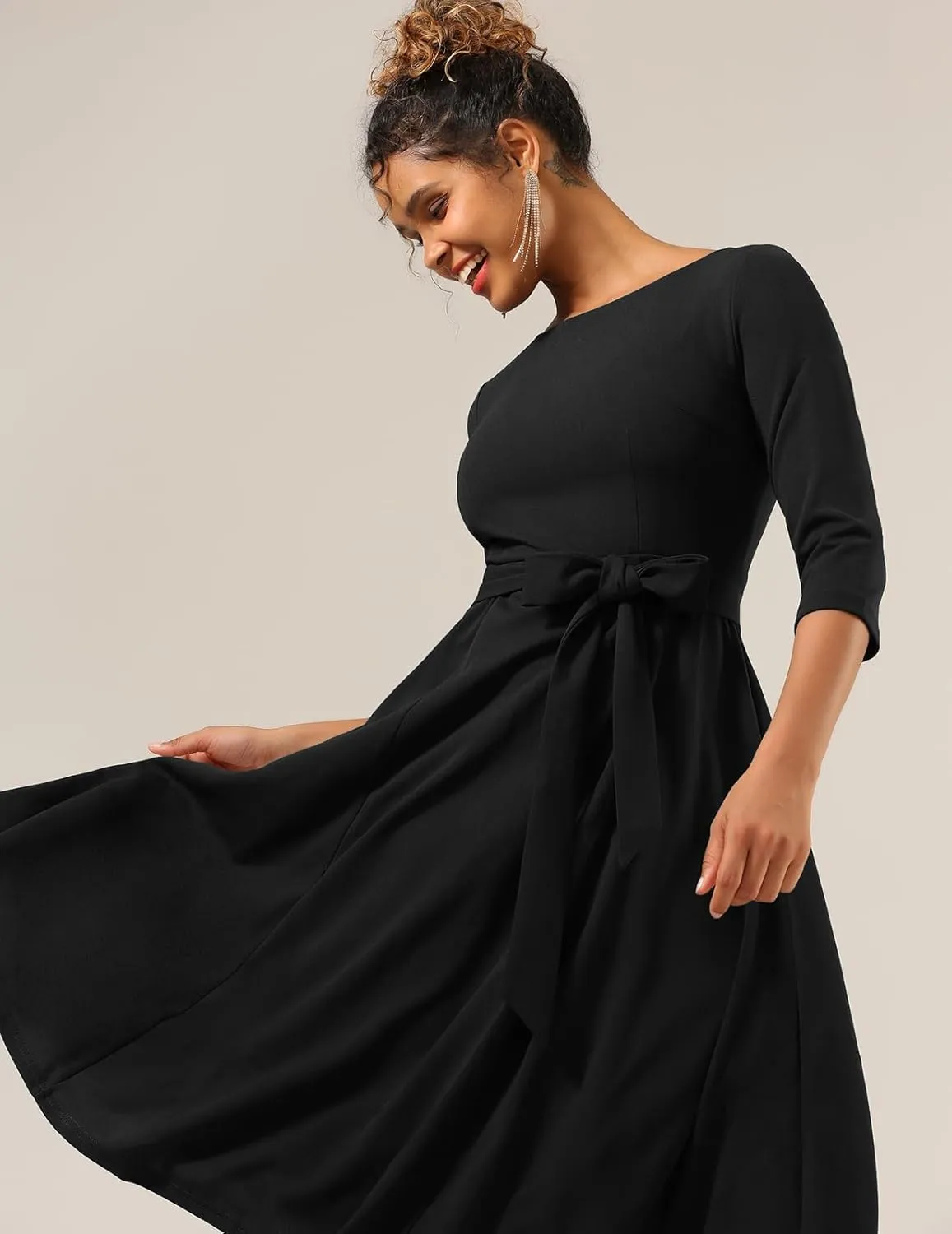 DRESSTELLS Cocktail Dresses for Women, Vintage Wedding Guest 3/4 Sleeves Formal Church Dress, Summer 2025