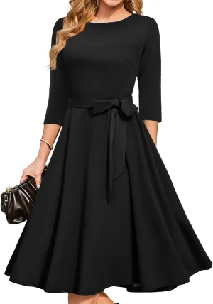 DRESSTELLS Cocktail Dresses for Women, Vintage Wedding Guest 3/4 Sleeves Formal Church Dress, Summer 2025
