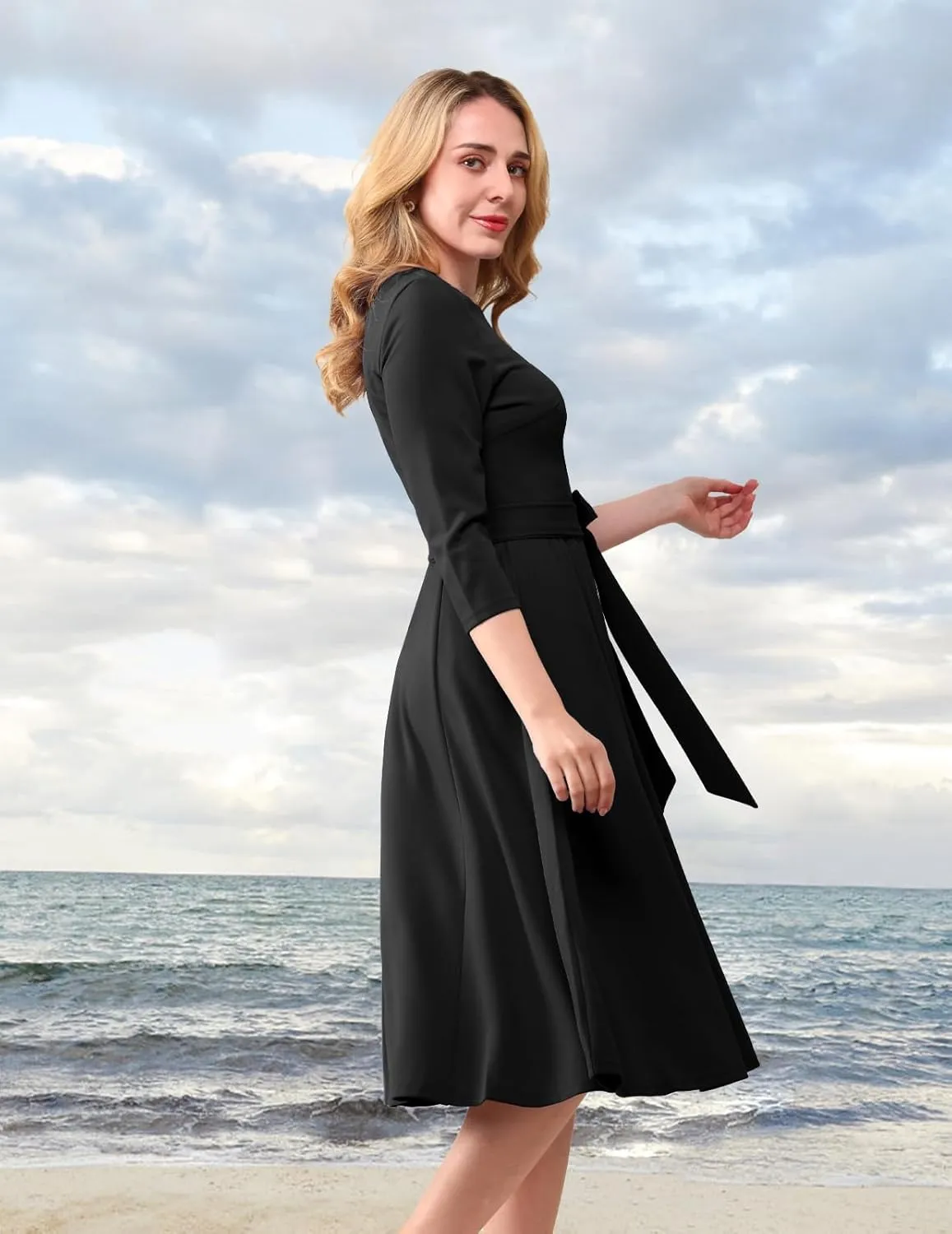 DRESSTELLS Cocktail Dresses for Women, Vintage Wedding Guest 3/4 Sleeves Formal Church Dress, Summer 2025