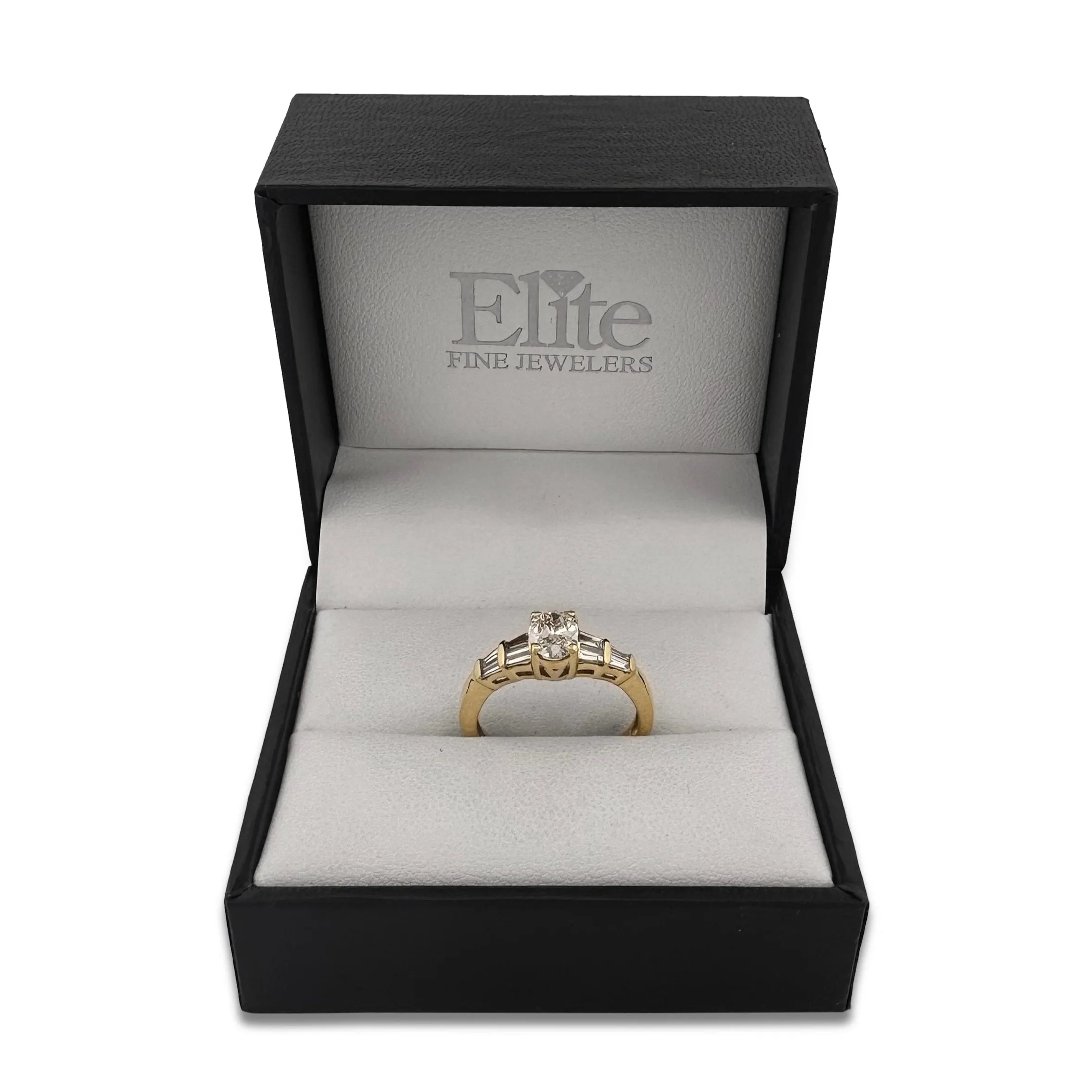 EGL Graded 0.80ctw Oval With Baguette Cut Natural Diamond Engagement Ring in 18K Yellow Gold