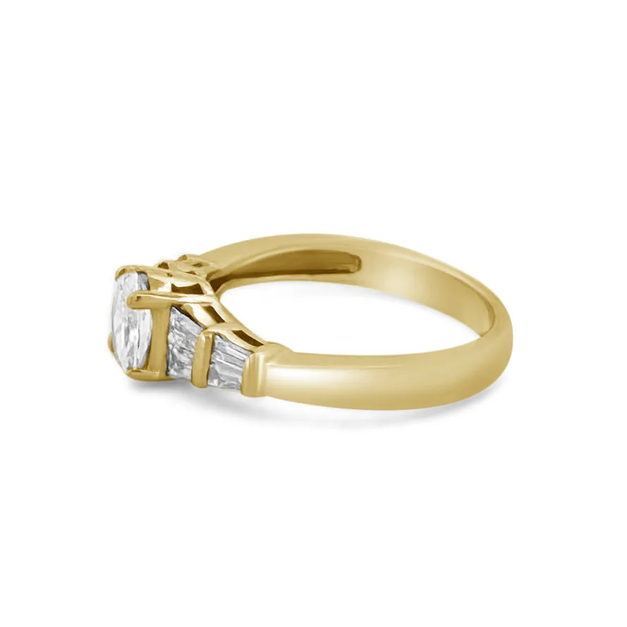 EGL Graded 0.80ctw Oval With Baguette Cut Natural Diamond Engagement Ring in 18K Yellow Gold