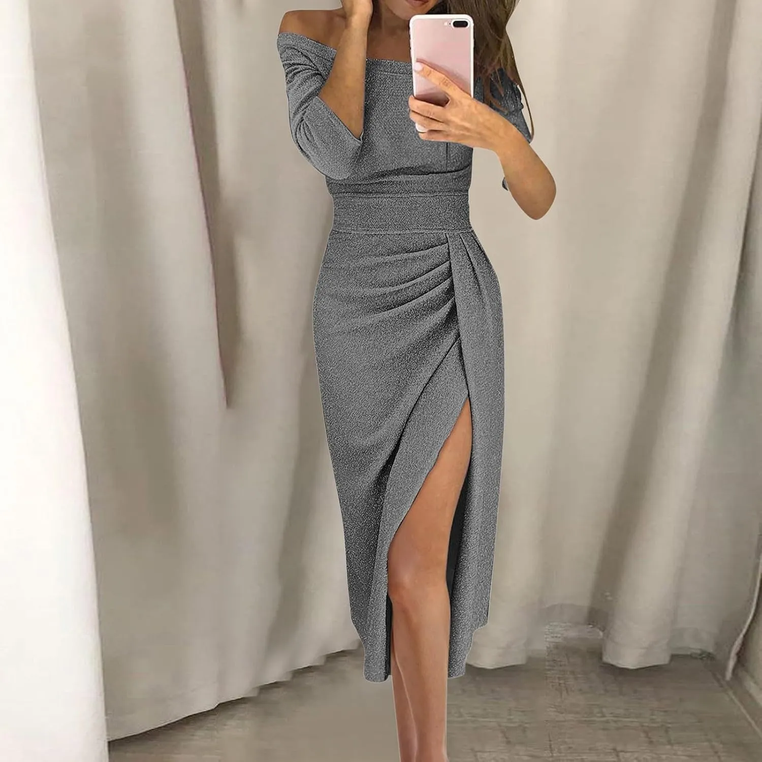 Evening Dresses for Women Elegant Long Sleeve Sequin Mini Dresses Sexy Ruched Bodycon Sparkly Glitter Cocktail Party Dresses